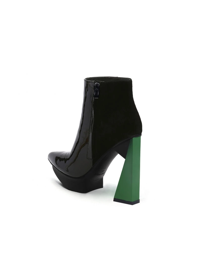Jady Rose JadyRose | Black Green Triangled Leather High Heel Platform Boot 6 Jady Rose JadyRose | Black Green Triangled Leather High Heel Platform Boot