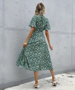 BFZY Smaibulun | White Daisy Print Midi Dress - Green 19 BFZY Smaibulun | White Daisy Print Midi Dress - Green