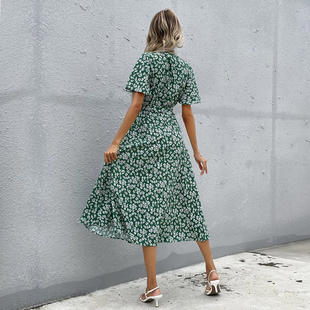 BFZY Smaibulun | White Daisy Print Midi Dress - Green 10 BFZY Smaibulun | White Daisy Print Midi Dress - Green