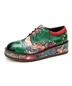 SOFFIA | Genuine Leather Brush Craft Emerald Art Floral Oxford Shoes NEW ARRIVALS