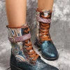 YL New In Shoes En Bloom | Embossed Aboriginal Art Print Ankle Flat Combat Boots - Green