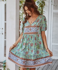DY New In Clothing AURINA BOHO DRESS - FERN PRINT
