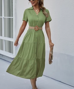 DY New In Clothing EMILY Front Button Midi Dress - Pickle