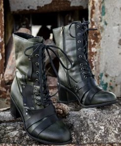 YL En Bloom | Green Patch Work Combat Boot
