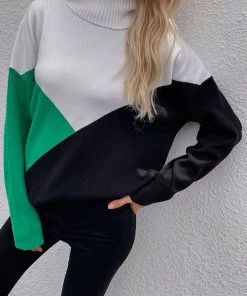 MY Smaibulun | DULCIE Green Color Block Turtleneck Knit Sweater