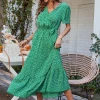 DY LEENA MIDI DRESS - GREEN PRINT