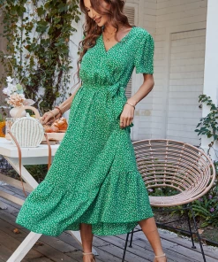 DY LEENA MIDI DRESS - GREEN PRINT