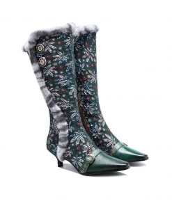 SOFFIA | Genuine Leather Elegant Fur Trim Button Side Knee-High Boots New In Shoes