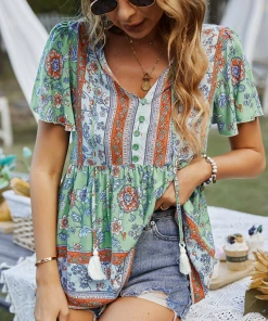 DY JEN BOHO TOP - GREEN New In Clothing