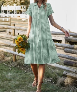 DY DARLEEN TARTAN SHIRT DRESS – GREEN New In Clothing