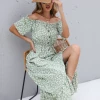 BFZY Smaibulun | Green Daisy Floral Off Shoulder Midi Dress NEW ARRIVALS