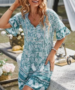 DY New In Clothing LUISYANA MINI DRESS - GREEN PRINT