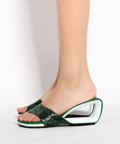 Jady Rose JadyRose | Twisted Upper Heel Genuine Leather Green Slide New In Shoes