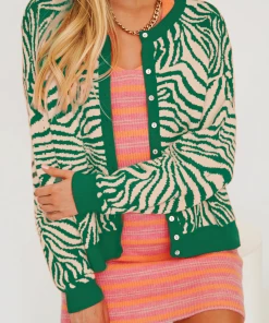 MY Smaibulun | Tiger Year Animal Patterned Knit Cardigan - Green