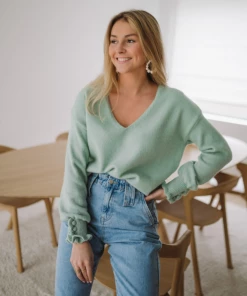 MY Smaibulun Doll | DARIUS Drop Shoulder V-neck Knit Top - Green