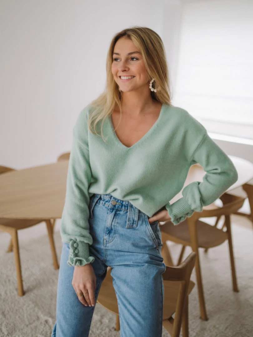 MY Smaibulun Doll | DARIUS Drop Shoulder V-neck Knit Top - Green 1 MY Smaibulun Doll | DARIUS Drop Shoulder V-neck Knit Top - Green