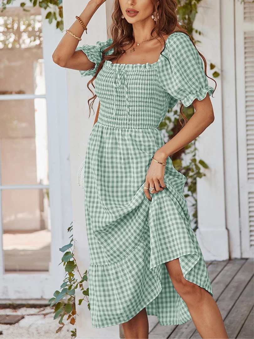 DY New In Clothing ELOISA Back Bow Midi Dress - Mint Gingham 1 DY New In Clothing ELOISA Back Bow Midi Dress - Mint Gingham