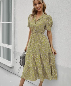 DY CLAUDIA MIDI DRESS - GREEN PRINT New In Clothing