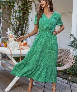 DY LEENA MIDI DRESS - GREEN PRINT