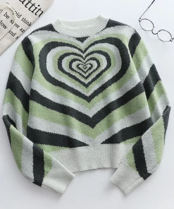 MY New In Clothing Smaibulun | Green Heart Ring Knit Top