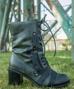 YL En Bloom | Green Patch Work Combat Boot