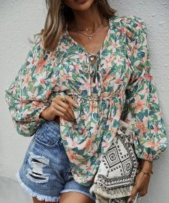 DY New In Clothing DUA LIPA FLORAL TOP - GREEN