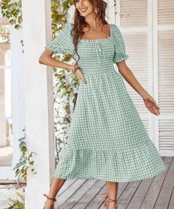 DY New In Clothing ELOISA Back Bow Midi Dress - Mint Gingham
