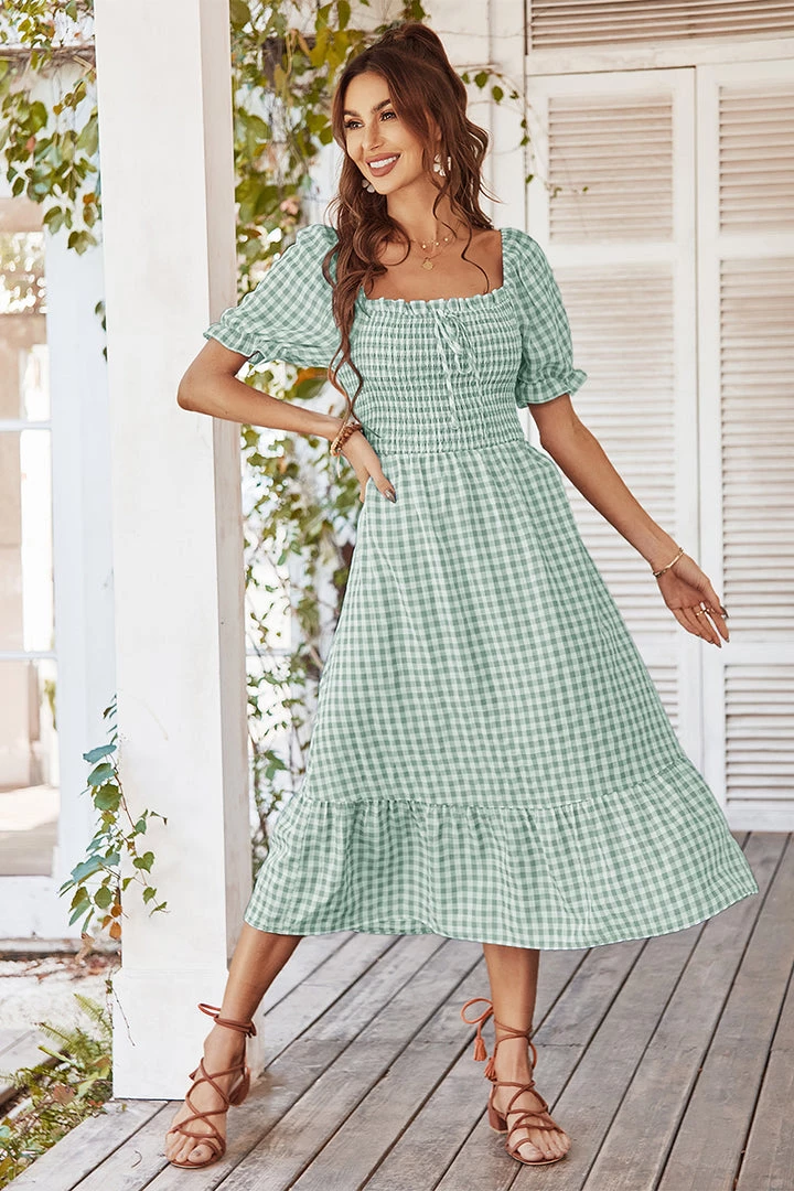 DY New In Clothing ELOISA Back Bow Midi Dress - Mint Gingham 2 DY New In Clothing ELOISA Back Bow Midi Dress - Mint Gingham