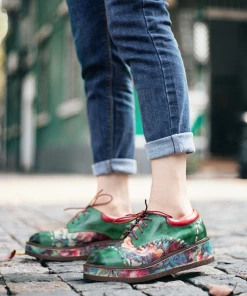 SOFFIA | Genuine Leather Brush Craft Emerald Art Floral Oxford Shoes NEW ARRIVALS