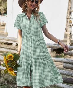 DY DARLEEN TARTAN SHIRT DRESS – GREEN New In Clothing