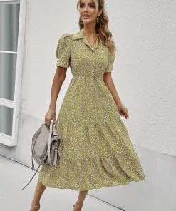 DY CLAUDIA MIDI DRESS - GREEN PRINT New In Clothing
