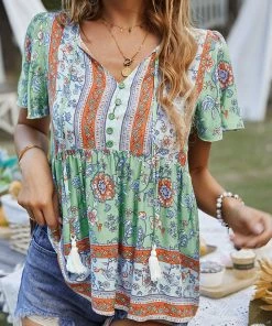 DY JEN BOHO TOP - GREEN New In Clothing