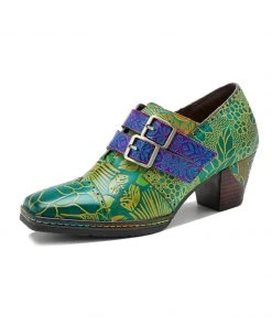 New In Shoes SOFFIA | Genuine Leather Floral Embossed Double Strap Low Heel Monks Oxford Shoes