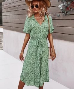 DY NEW ARRIVALS LORRIE SHIRT MIDI DRESS - GREEN
