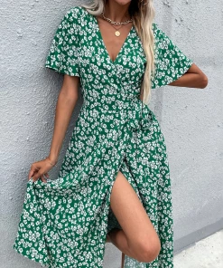 BFZY Smaibulun | White Daisy Print Midi Dress - Green 12 BFZY Smaibulun | White Daisy Print Midi Dress - Green