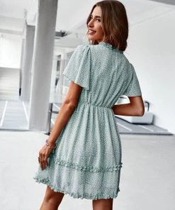 DY New In Clothing MAGDALEINE DRESS - SAGE GREEN