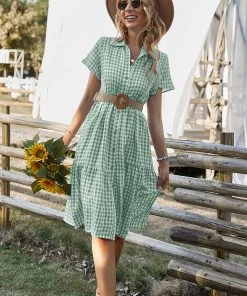 DY DARLEEN TARTAN SHIRT DRESS – GREEN New In Clothing