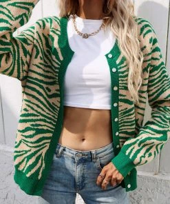 MY Smaibulun | Tiger Year Animal Patterned Knit Cardigan - Green