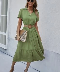 DY New In Clothing EMILY Front Button Midi Dress - Pickle