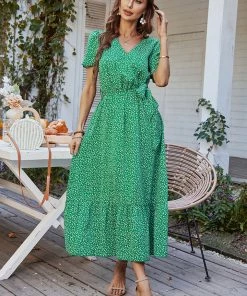 DY LEENA MIDI DRESS - GREEN PRINT