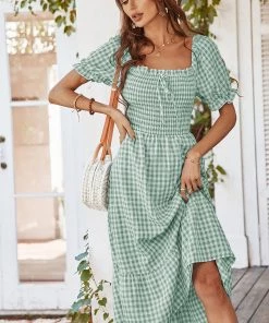 DY New In Clothing ELOISA Back Bow Midi Dress - Mint Gingham 8 DY New In Clothing ELOISA Back Bow Midi Dress - Mint Gingham