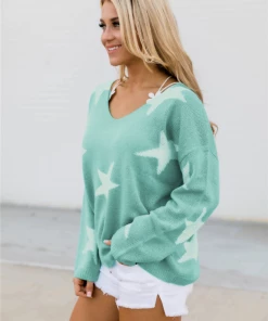 MY Smaibulun | Star Gal Low V Neck Knit Jumper - Green