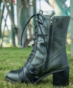 YL En Bloom | Green Patch Work Combat Boot