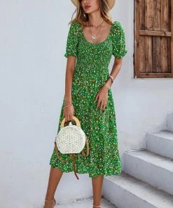 DY EFFRONTE MIDI DRESS - GREEN PRINT