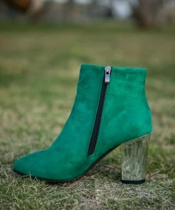 HYHE EN BLOOM | Green Mirror Heel Suede Ankle Boots