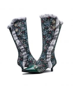 SOFFIA | Genuine Leather Elegant Fur Trim Button Side Knee-High Boots New In Shoes