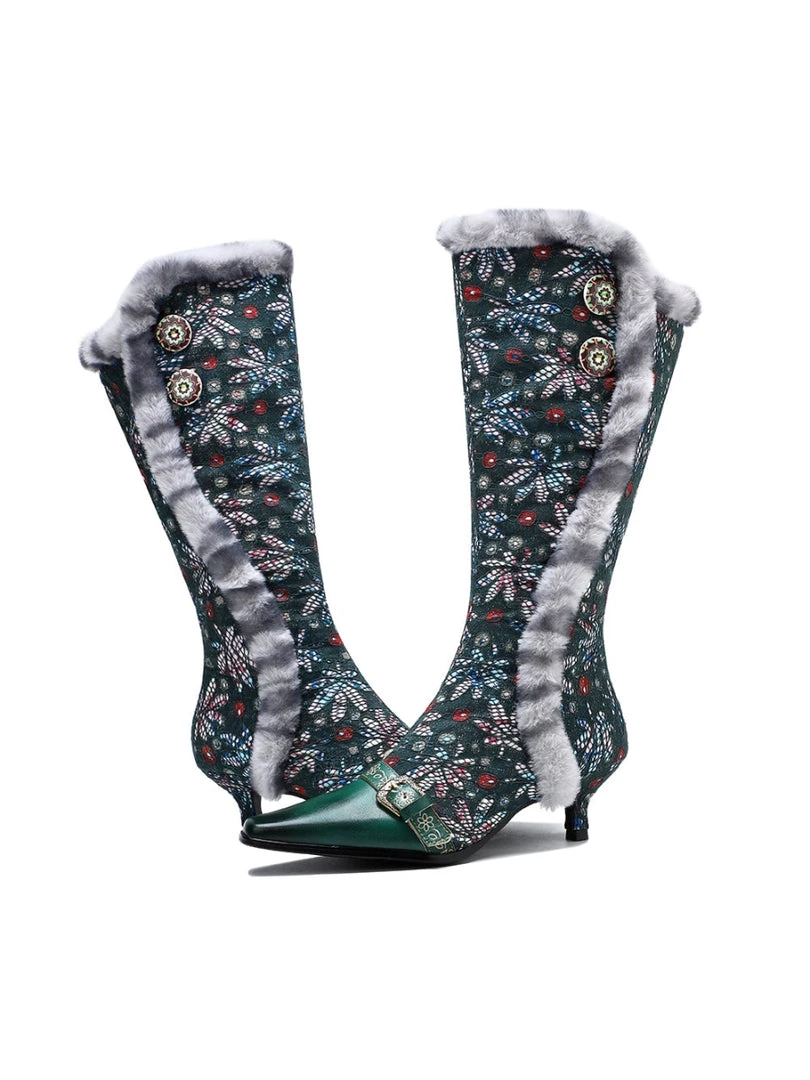 SOFFIA | Genuine Leather Elegant Fur Trim Button Side Knee-High Boots New In Shoes 2 SOFFIA | Genuine Leather Elegant Fur Trim Button Side Knee-High Boots New In Shoes