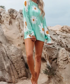 MY Smaibulun | Perforated Sunflower Patterned Knit Top - Green