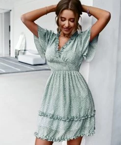 DY New In Clothing MAGDALEINE DRESS - SAGE GREEN