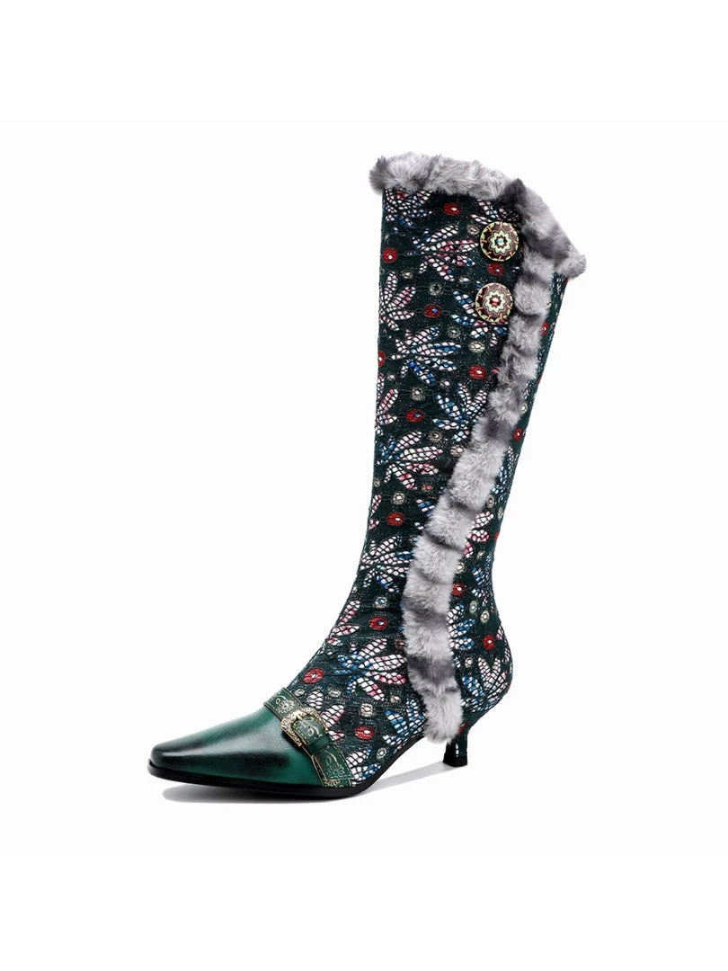 SOFFIA | Genuine Leather Elegant Fur Trim Button Side Knee-High Boots New In Shoes 5 SOFFIA | Genuine Leather Elegant Fur Trim Button Side Knee-High Boots New In Shoes